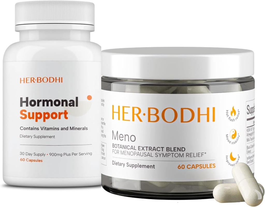 Suplemen Dukungan Meno & Hormonal - Menopause Hormonal Saldo untuk Perempuan (60 Caps) & Hormone Balance untuk Perempuan, PMS Dukungan Suplemen (60 Caps), 2 Item
