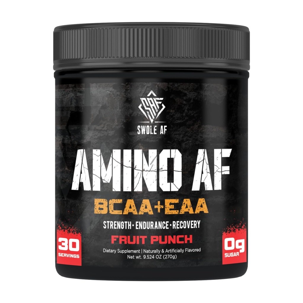 Swole AF 14; Amino AF BCAA + EAA 124; Escule Amino Acids for Muscle Gain Endurance & Recovery 124; Diet Suplemen Enhanced Mood Faster Metabolisme 124; Fruit Punch