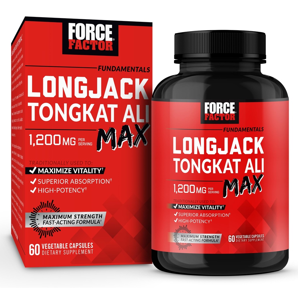 Angkatan Faktor Longjack Tongkat Ali Max untuk Pria Stamina dan Vitalitas Yang Dibuat dengan Tongkat Ali Ekstrak dan Key Natural Ingreasi untuk Absorpsi Superior, 1200mg, 60 Capsules