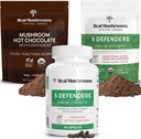 Mushroom Real Chocolate Mix (15srv), 5 Defeners Extract Powder (45srv), & 5 Suplemen Pembela (90ct) Bundle untuk Mendukung Keimpanan & Overall Wellssing - Gluten- Bebas, Non-GMO, Vegan