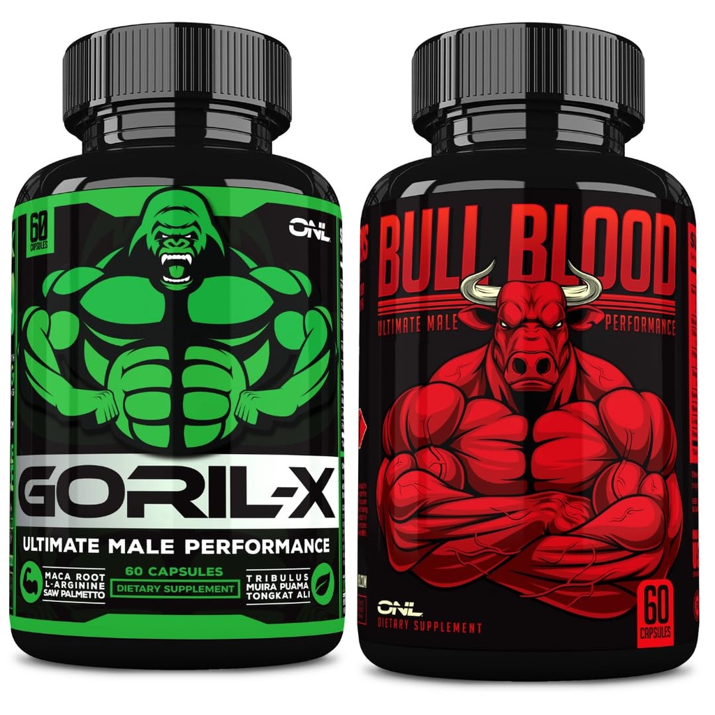 ONL Men 's Testosteron Booster Bundle - GORIL-X & Bull Blood 124; Enhance Strength, Stamina & Energy 124; dengan Horny Goat Weed, Maca, Tongkat Ali, Tribulus - 120 Capsules