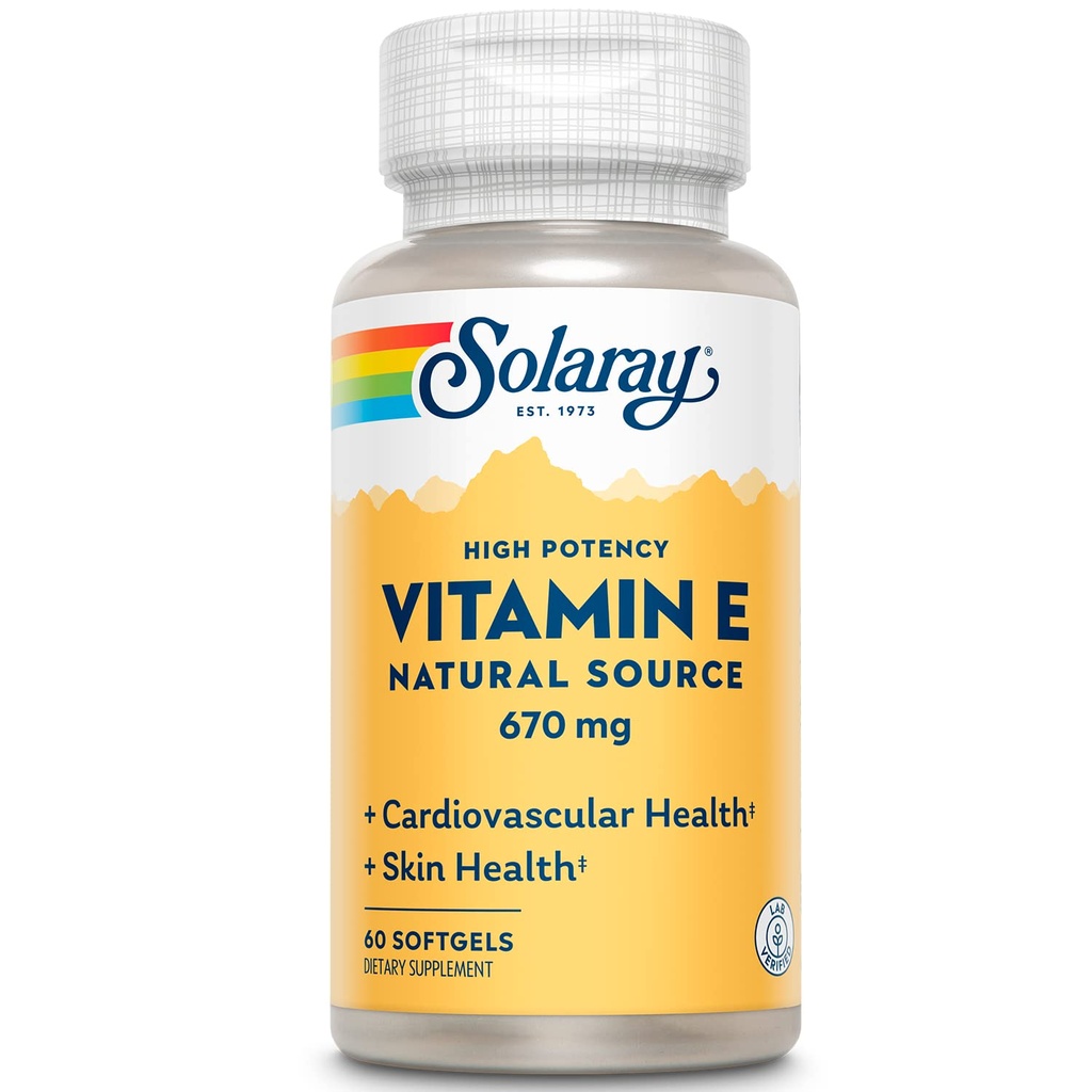 SOLARAY Vitamin E 1000 Softgel Capsules, 670 mg - d Alpha Tocopherol Vitamin E Suplemen - Skin Health, Heart Fungsi dan Antioksidant Dukungan - 60- Hari - 60 Pelayan, 60 Softgeels