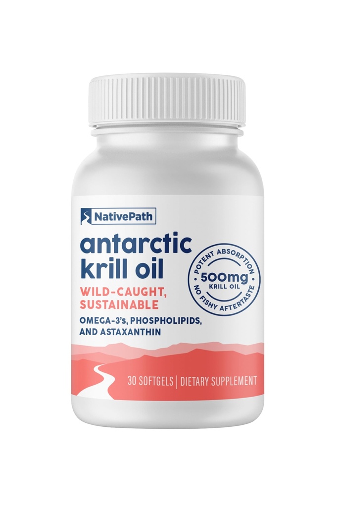 NativePath Wild- Caught Antarctic Krill Oil 500mg - Premium Astaxanthin 200mcg Phospholipid- Bound Omega- 3 EPA DHA - Pure Formula GMP Cerdentifikasi Partai Ketiga Dikeluarkan - 30 Softggels