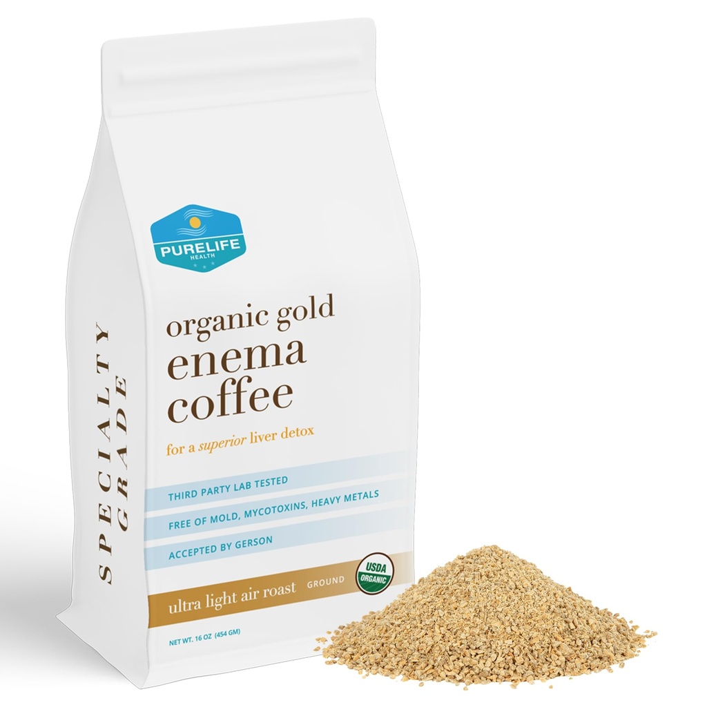 Purelife Enemy Coffee - 1 Lb Organic Ultra Light "Gold" Enemy Coffee- Third Party Lab Test -Contaminant Free - Spesialisation Grade Preground - Gerson Menerima Detoksifikasi Superior Liver