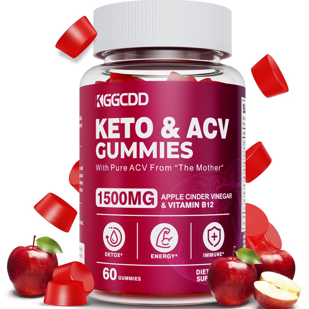 Keto ACV Gummies Advanced Wheight Loss, Keto Gummy Supplement for Women and Men, with 1500MG Apple Cider & Vitamin B12, Vegan & Non-GMO, Detox & Cleanse, Lower-Carb, 60 Count