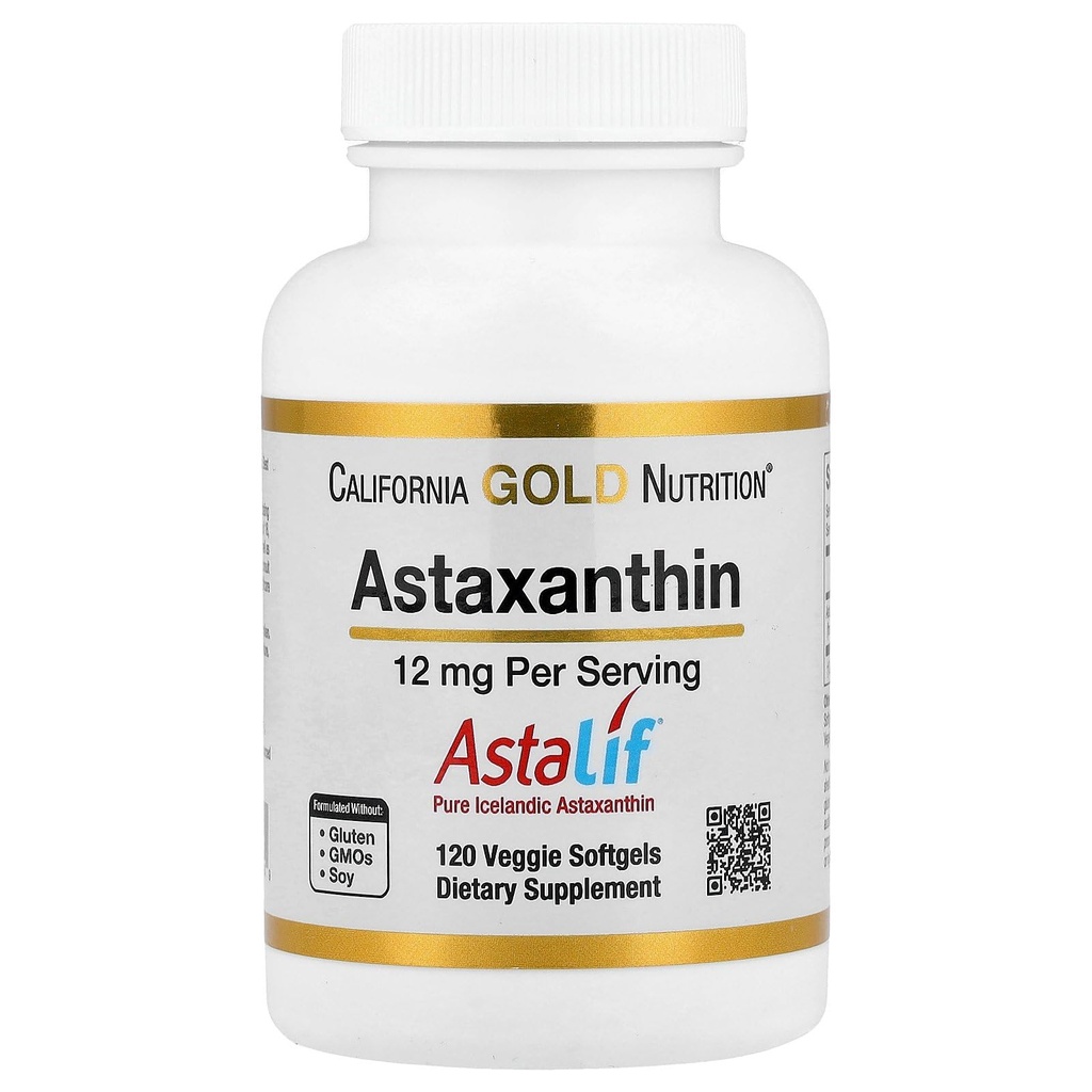 California Gold Nutres Astaxanthin, Antioksidant Carotenoid, AstaLif Clear Islandia Biological Aktif 99% Isomer, 12 mg, 120 Veggie Softgels