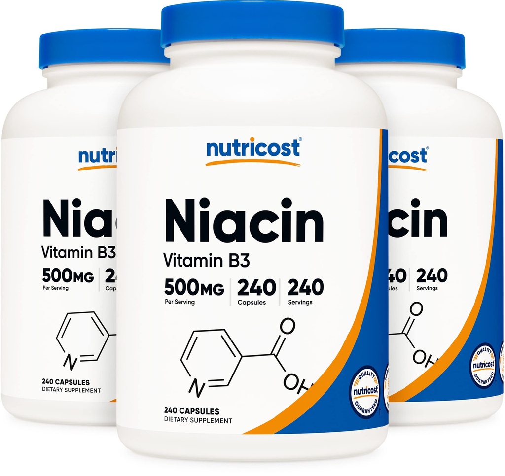Niasin B3 (Vitamin B3) 500mg, 240 Capsules (3 Botol) - Niasin Flush