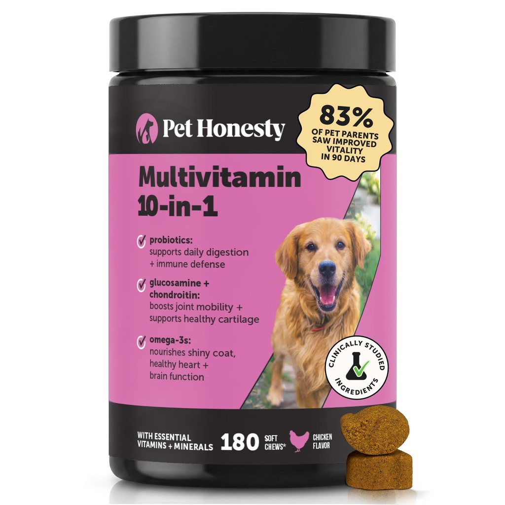 Dog Multivitamin - 10 dari 1 Dog Vitamin for Health & Heart - Omega Fish Oil, Glucosamine & Program- Vitamin Anjing dan Suplemen untuk Skin dan Coat (Ayam 180)