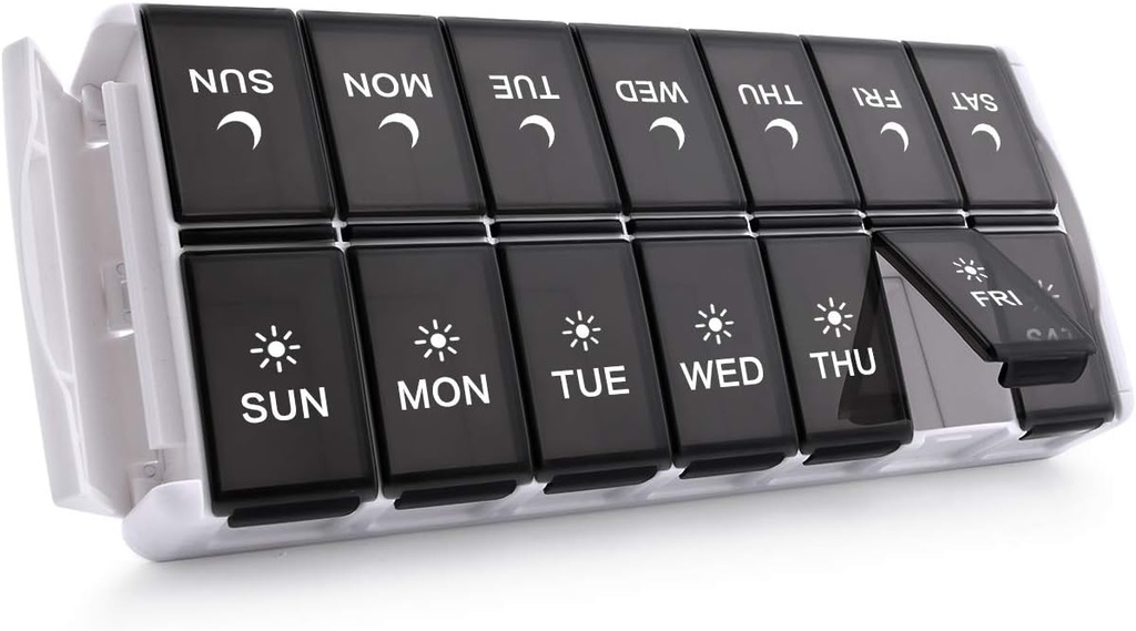 TookMag Weekly Pill Organizer 2 Times sehari, Easy Fill Medicine Pill Organizer AM PM Pill Case, Kotak Pill Large 7 Day untuk Pills / Vitamin / Fish Oil / Suplemen (Patent Terdaftar)