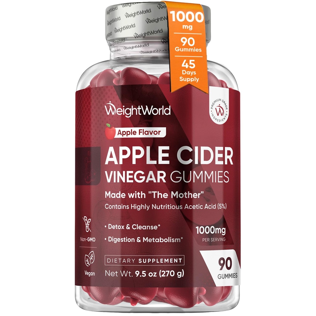 Gummies The Mother 1000mg - 90 Gummies - Added Vitamin B6, B12, B9 (Folic Acid) & C for Detox, Cleanse, Dibuble & Metabolisme - Delization Apple Flavor Alam