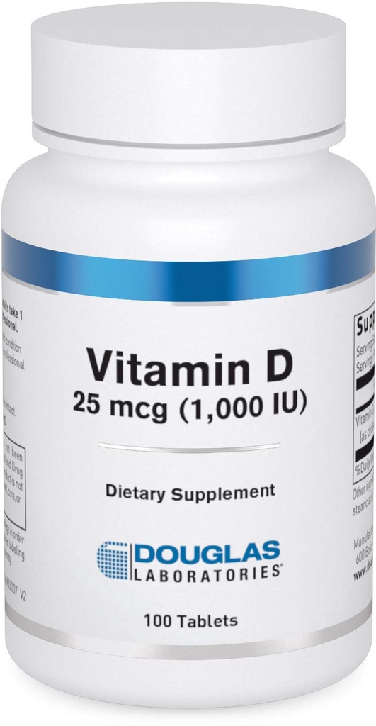 Douglas Laboratorium Vitamin D 25 mcg (1,000 IU) - D3 Vitamin - Untuk Dukungan Imune, Bone Health & Tooth Health * - D Vitamin sebagai Cholecalferol - 100 Tablet