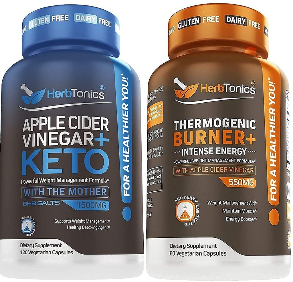 Herbtonics Apple Cider Vinegar + Keto BHB Formula - Ditraffic & Detox Dukungan, Appetite Control Supplement.
