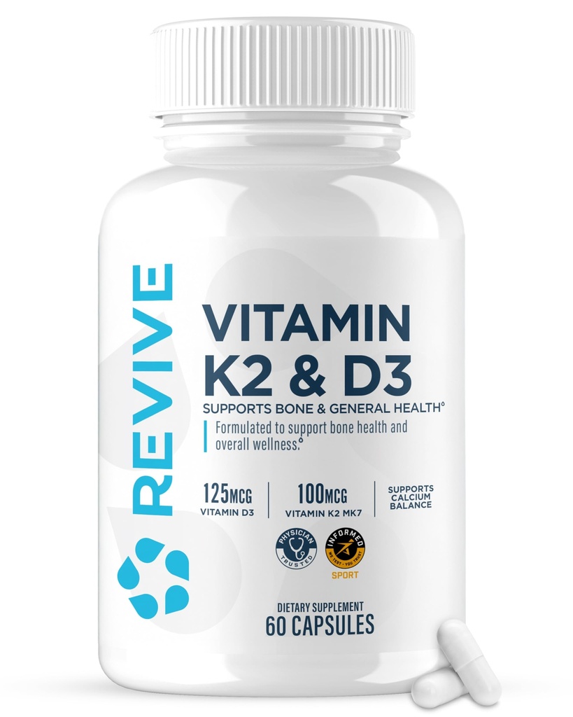MD REVIVE Vitamin D3 & K2 - Mendukung Fungsi Kesehatan Tulang & Otot - K2 & D3 Vitamin untuk Perempuan & Pria Kesehatan & Fungsi Otak