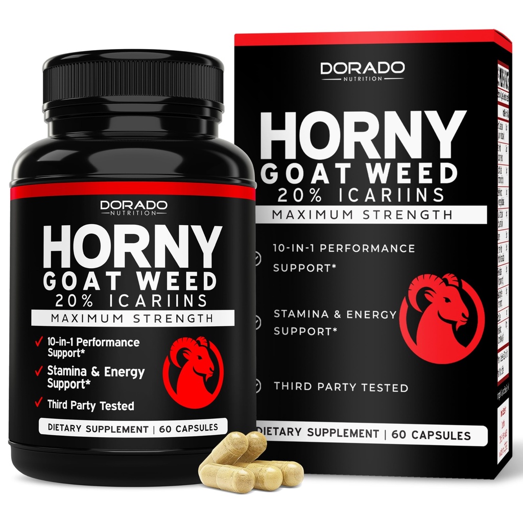 Horny Goat Weed For Men and Women - [20% Hobbins Max Power] - Stamina, Endurance, Circulation, Gabungan & Back Dukungan - Maca Root, Ginseng, Yohibulus, Tribulus, L- Arginine - USA Membuat - 60 Count