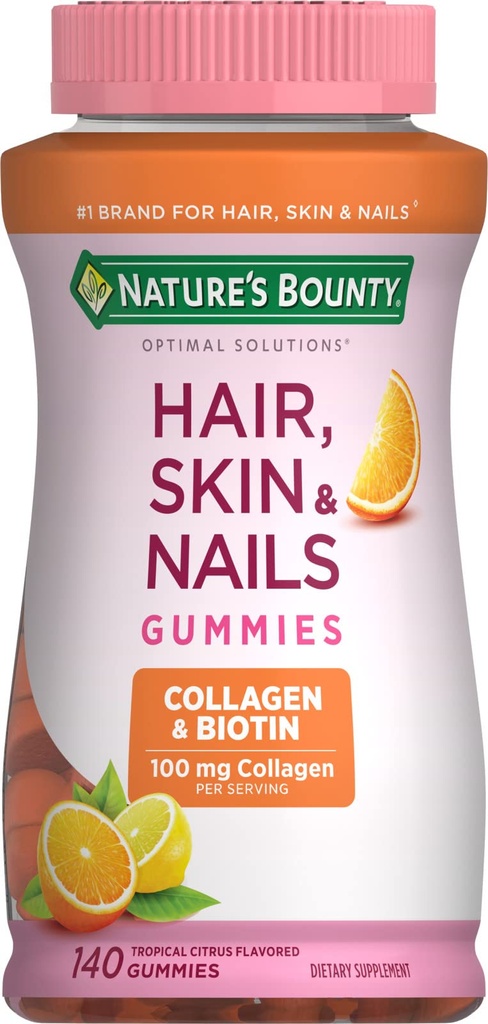 Nature 's Bounty dengan Biotin dan Collagen, Citrus Kimmies, 140 Ct