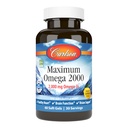 Carlson - Maksimum Omega 2000, 2000 mg Omega- 3 Fatty Acids Termasuk EPA dan DHA, Wild- Caught, Norwegia Suplemen Minyak Ikan, Disustable Sourtgels Ikan, Lemon, 60 Softgel