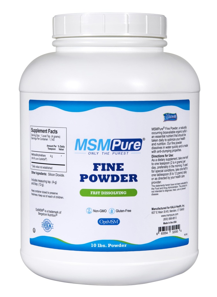 KALA HEALTH MSMPure Quast Dissoling Fine MSM Powder crystal - US- Made MSM for Joint Health, Skin Appectures, and Hair & Nail Dupport - 10 lb, Organic Sulfur