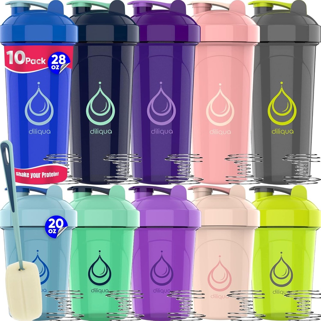 10 Pack, Shaker Bottles dengan Wire Whicks untuk Protein Mixes 124; Blender Blender Blender Blender Pack: 124; BPA-Free & Dishwatter Aman 124; 5 Besar 28-oz & 5 Kecil 20-oz shaker Botol Shake untuk getar