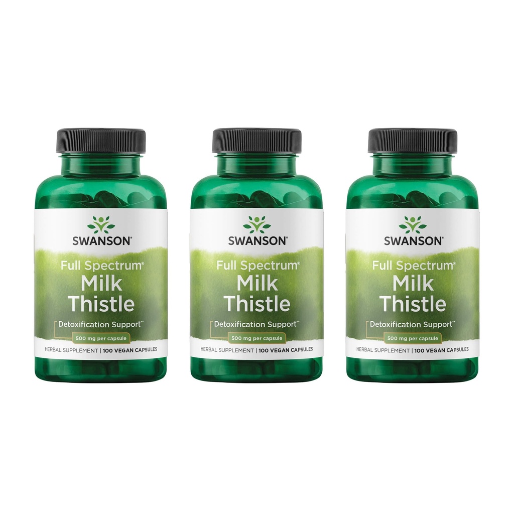 Swanson Milk Thistle - Herbal Liver Supplemen - Natural Formula Membantu Menjaga Overall Health & Wellsing - (100 Kapsul, 500mg Masing-masing) 3 Pack
