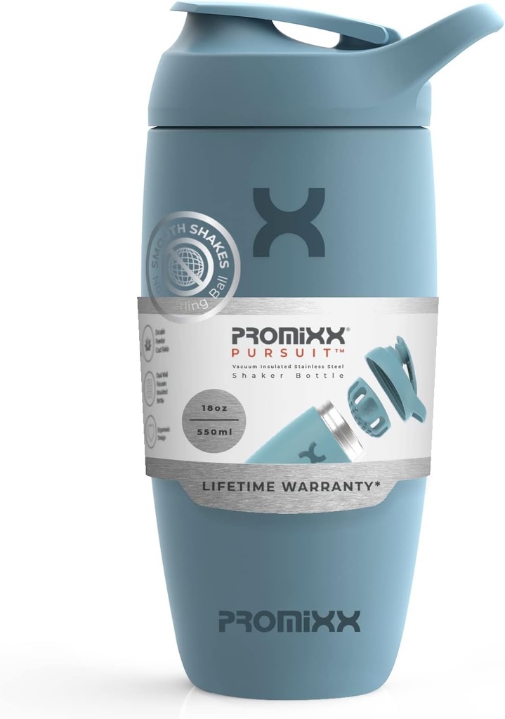 MixProxPursuit Shaker Bottle Insulated Stainless Steel Water Bottle and shaker Cup, 18oz, Ocean Cale Blue
