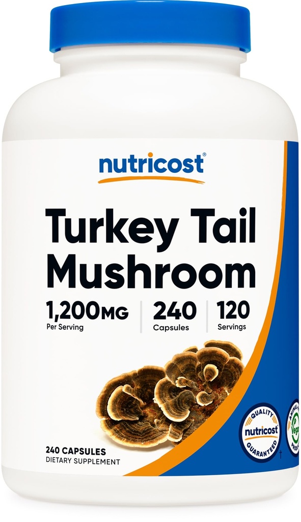Nutricost Turkey Tail Mushroom Capsules 1200 mg, 120 Servings (240 Kapsul) - Gluten Free, Non-GMO, dan Vegetarian Friendly