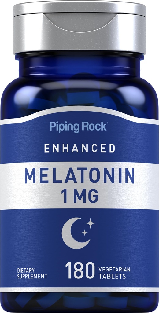 Piping Rock Melonatin 1 mg 124; 180 Tablet 124; Tambahan untuk Dewasa 124; Vegetarian, Gluten Bebas, Non- GMO