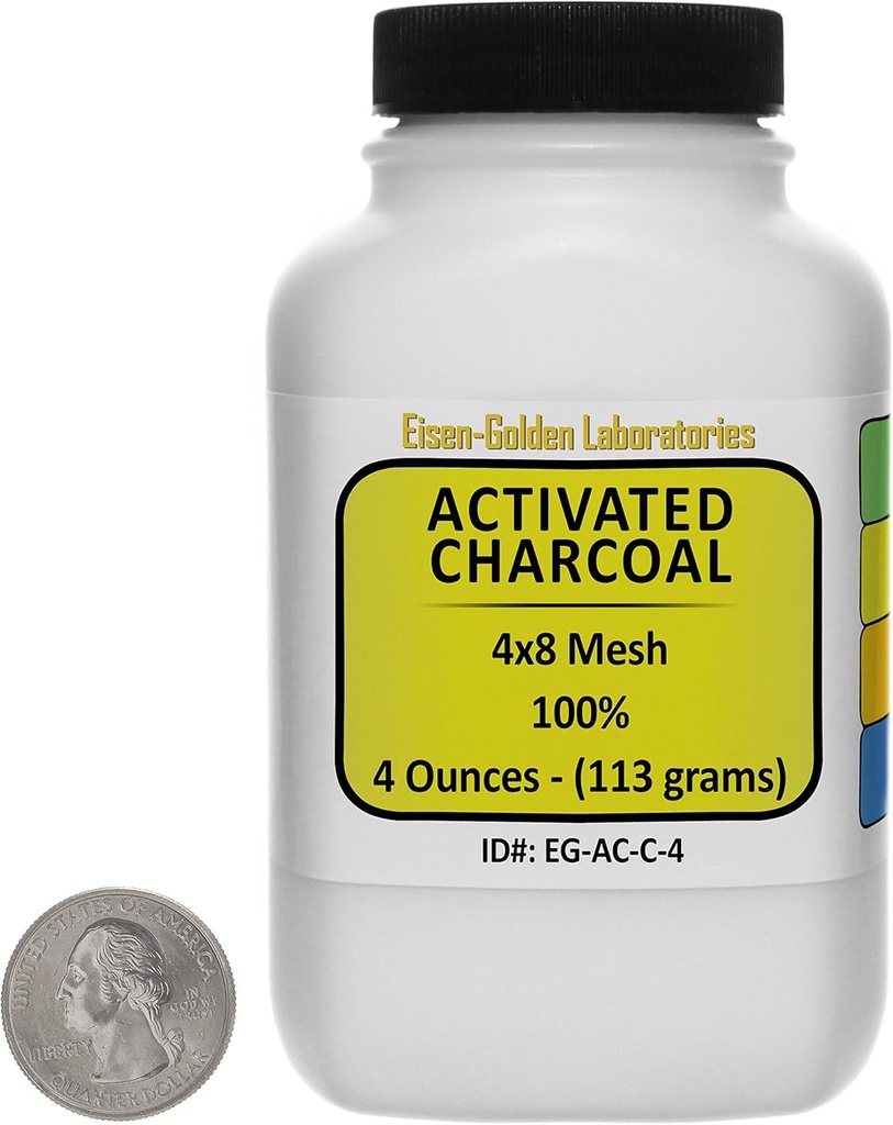 Aktif Arang [C] 100% ACS Grade Course Granules 4 Oz in a Space- Saver Bottle USA