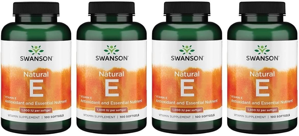 Swanson Vitamin E - Natural Vitamin Supplement Promoting Cardiovascular Health - Natural Formula Delivering Essential D-Alpha Tocopherols - (100 Softgels, 1000 IU Each) (4 Pack)