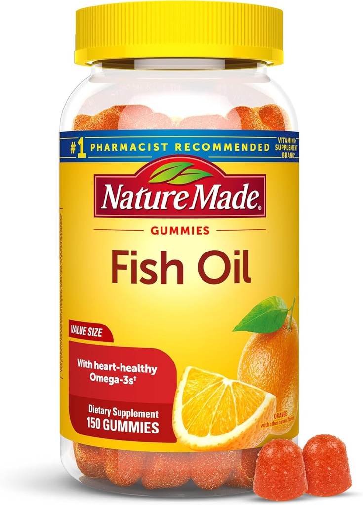 Nature Made Oil Omega 3 Gummies, Omega 3 Fish Oil Suplemen, Dukungan Hati Sehat, 150 Gummies, 75 Hari Supply