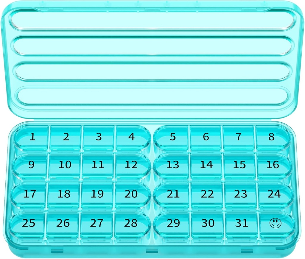 Zoksi Monthly Pill Organizer 1 Times sehari, 30 Hari Pill Box Organizer, One Months Pill Case for Travel, 31 Dayday Medcine Container for Vitamin, Supplemen & Medication (Cyan)
