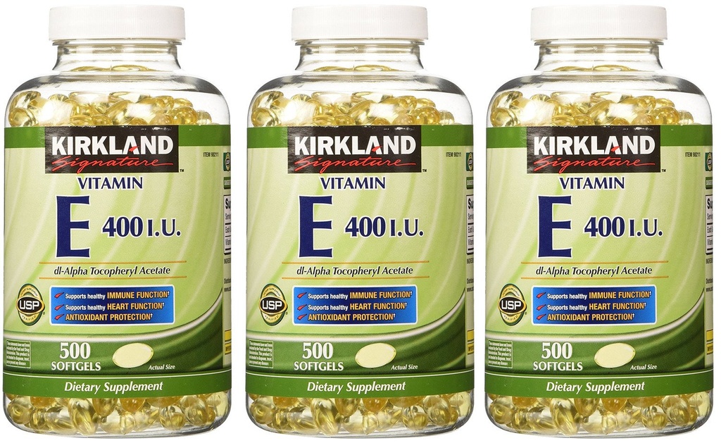 Kirkland Signature, Vitamin E 400 IU 500 Softgels fvKDn (Paket 3)