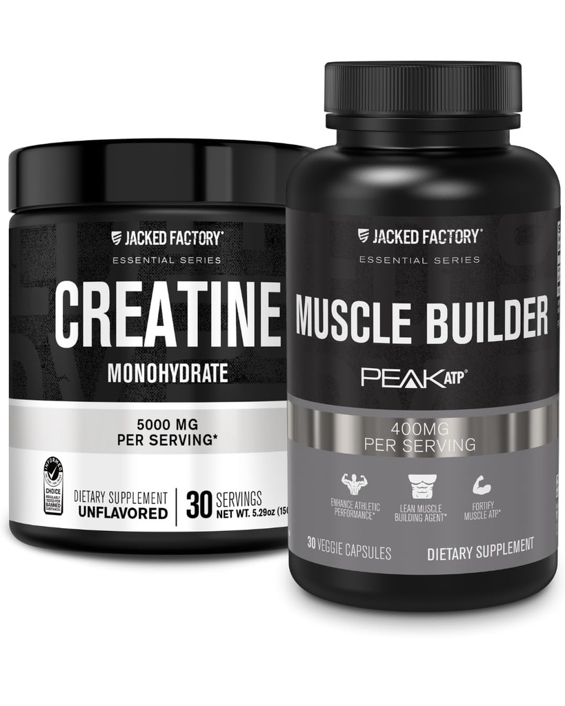 Jacked Factory Creatine Monohydrate Powder 150g - Creatine Supplement for Muscle Growth, Increased Strength & Essentials Muscle Builder - Daily Muscle Builder with PeakATP (30 Kapsules)