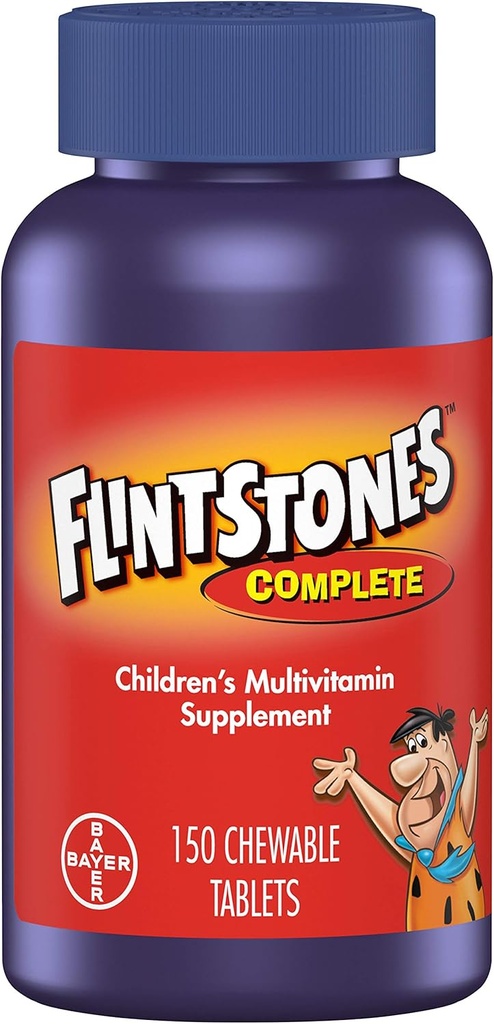 Flintstones Chewable Kid Vitamin, Lengkap Multivitamin untuk Anak-anak dan Toddlers dengan Besi, Kalsium C, Vitamin D & lebih, 150ct