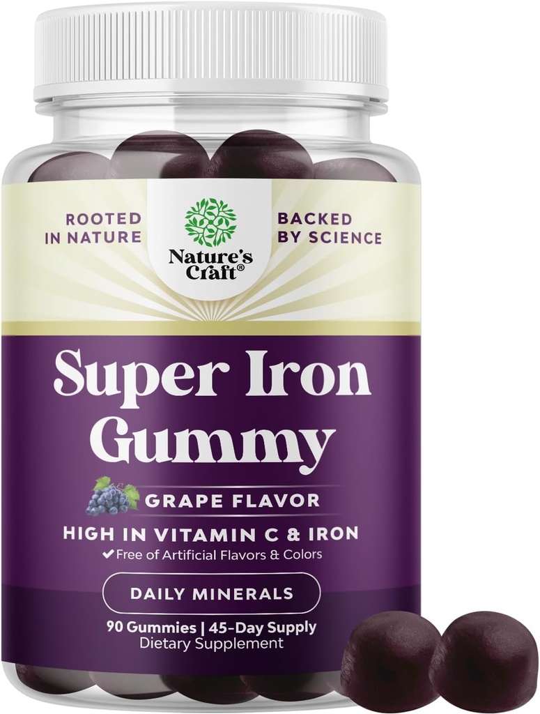 Extra Strongth Gummies for Women and Men - Vegan Harian Iron Gummy No Artificial Flavors