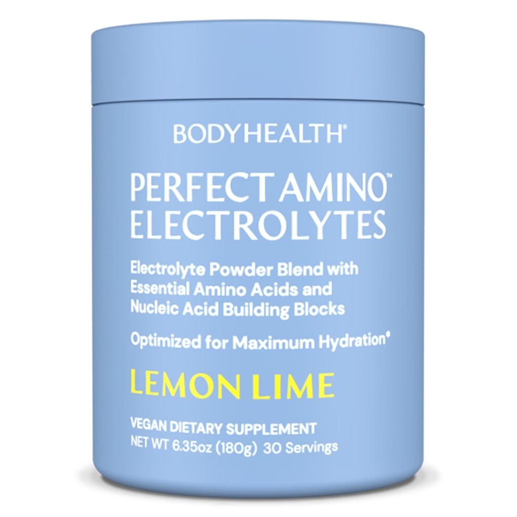 BodyHealth PerfectAmino Electrolyte Powder No Sugar, Hidration Fasting Keto Zero Sugar Electrolytes Drink Mix dengan Trace Mineral - Lemon Lime - 30 Servings