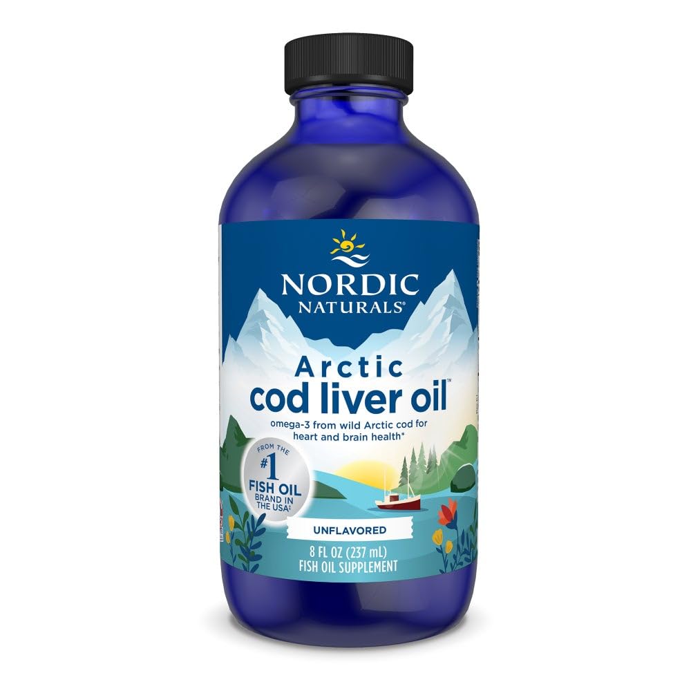 Nordic Cod Liver Oil, Unfeared - 8 oz - 1060 mg Total Omega-3 dengan EPA & DHA - Heart & Heart & Brain Health, Healthy, Overall Wellness - Non-GMO - 48 Servings