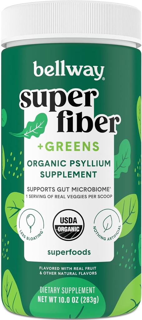 Bellway Super Fiber + Hijau Powder, Sugar-Free Psyllium Husk Fiber Powder dengan Super Hijau (30 Pelayan)