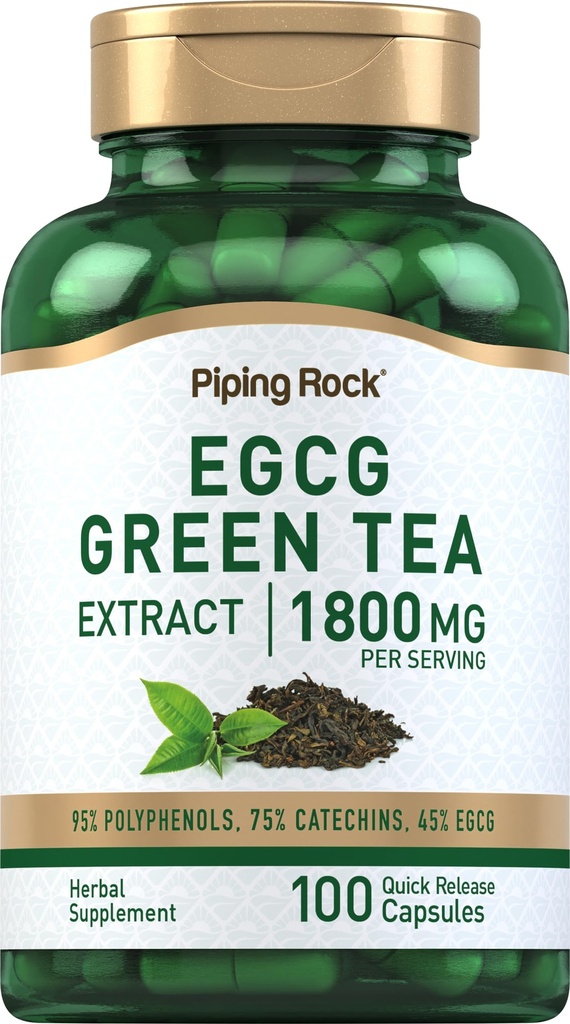Piping Rock EGCG Green Tea Extract 1800 mg 124; 100 Capsules 12.4; Standardisasi Supplemen 12.4; Non-GMO, Gluten Bebas