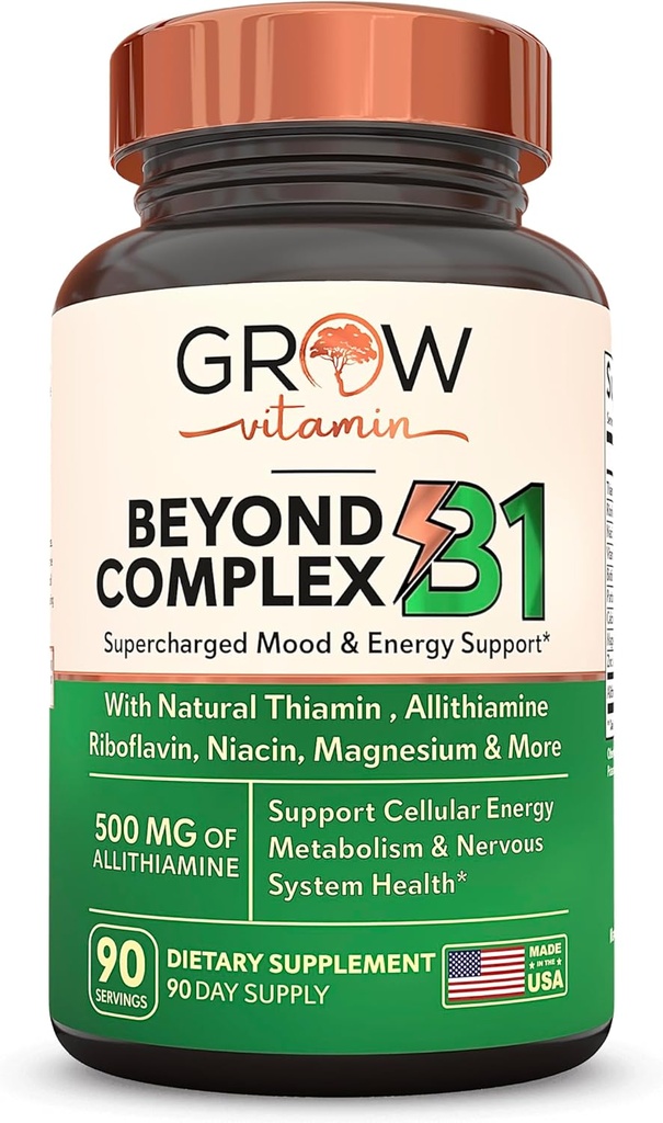 tumbuhkan vitamin Beyond B1 Kompleks - Allithiamine Natural Vitamin B1 Tambahan dengan Estibe B-Vitamin, Thiamin, Niasin, Biotin, Magnesium & More - Support Energy, Mood & Gugup System - 90 Capsules