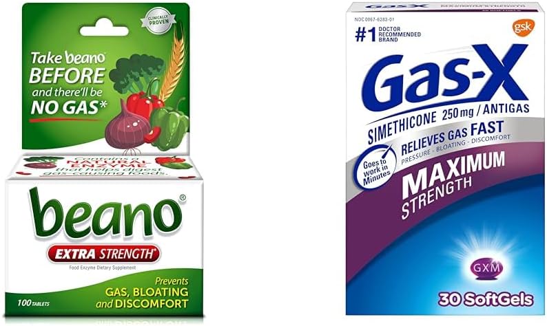 Beano Ultra 800 Count dan Gas-X Maksimum Kekuatan 250mg Simethalone 30 Count Gas Relief