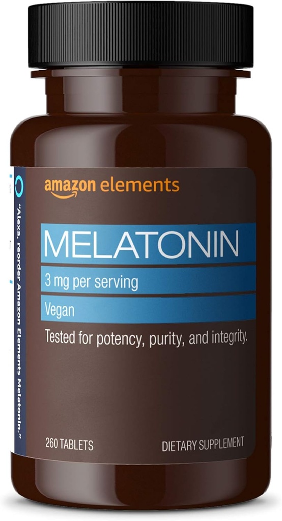 Elemen Melonatin 3mg, Membantu dengan sesekali tidur, Vegan, Unflashed, 260 Tablet, 8 bulan pasokan (Paket mungkin bervariasi)