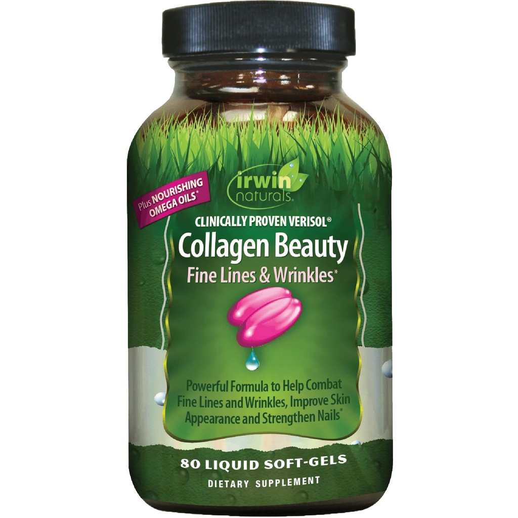 Irwin Companals Collagen Beauty - 80 Liquid Softgels - Membantu Combat Fine Lines & Wrinkles, Meningkatkan Penampilan Skin & Strengthens Nails - 13 Total Servis