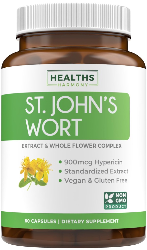 St John 's Cort Capsules - Kuat & Powerful John' s Welt Extract & Whole Herb Complex Standardized untuk 900mcg Hypericin untuk Balancing Daily Mood Dukungan - Vegan Non-GMO & Lab Verifikasi (60 Caps)