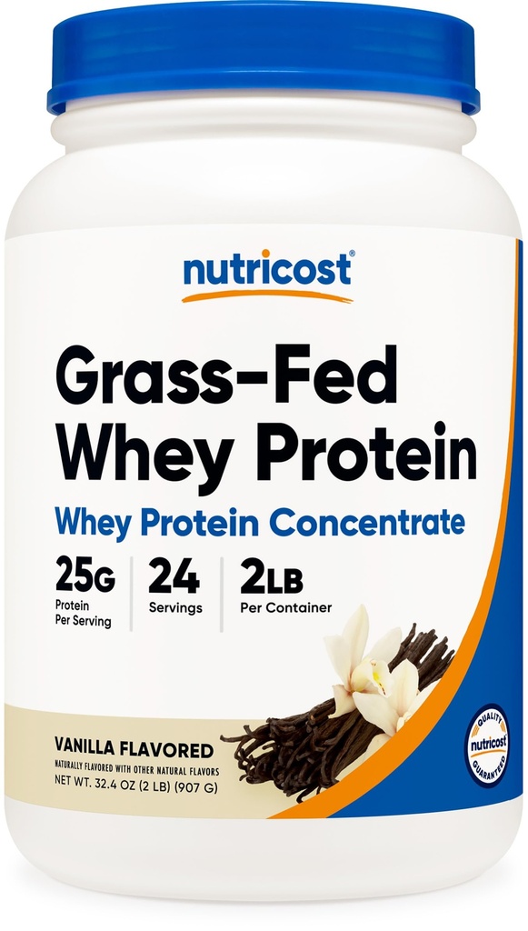 Nutricost Grass- Fed Whey Protein Konsentrat (Vanilla) 2LBS - Undenatured, Non-GMO, Gluten Free