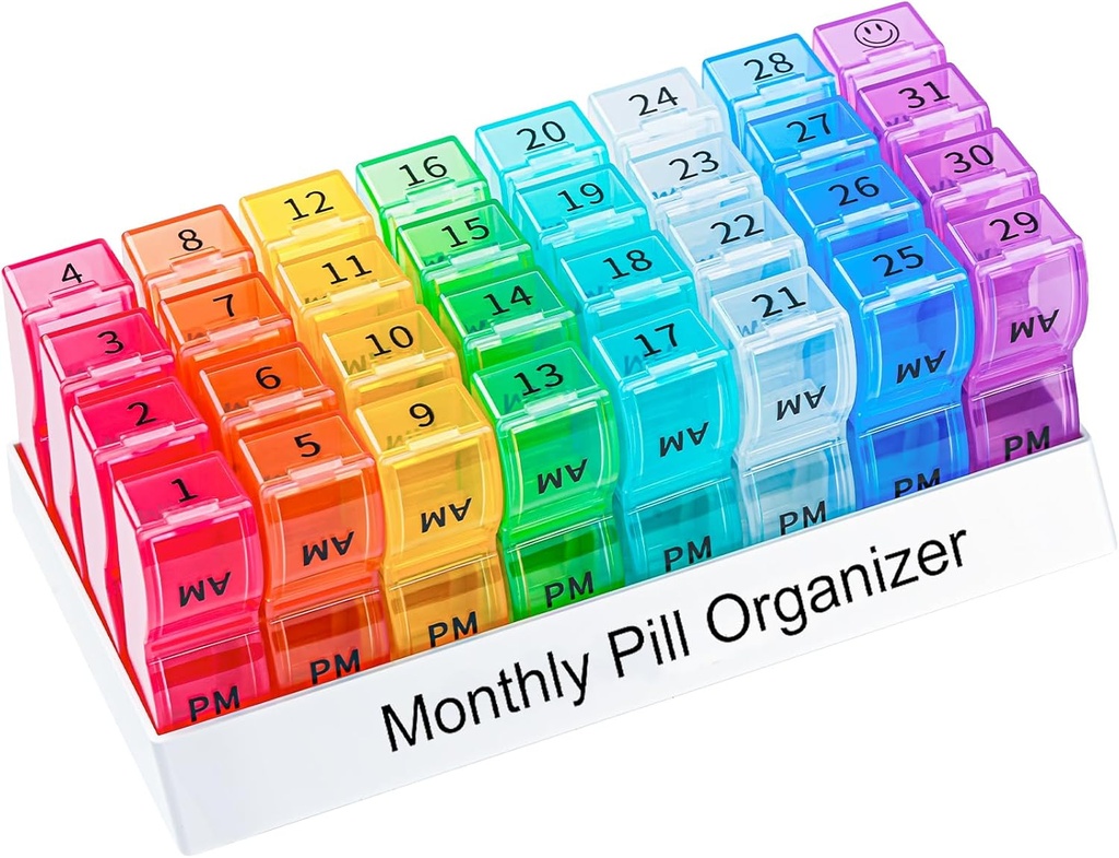 1 Bulan Pill Box AM PM, 30 Hari Kompartemen Kecil Pill untuk Memegang Vitamin dan Travel Medicine Organizer, 31 Hari Pill Organizer, 4 Kasus KB