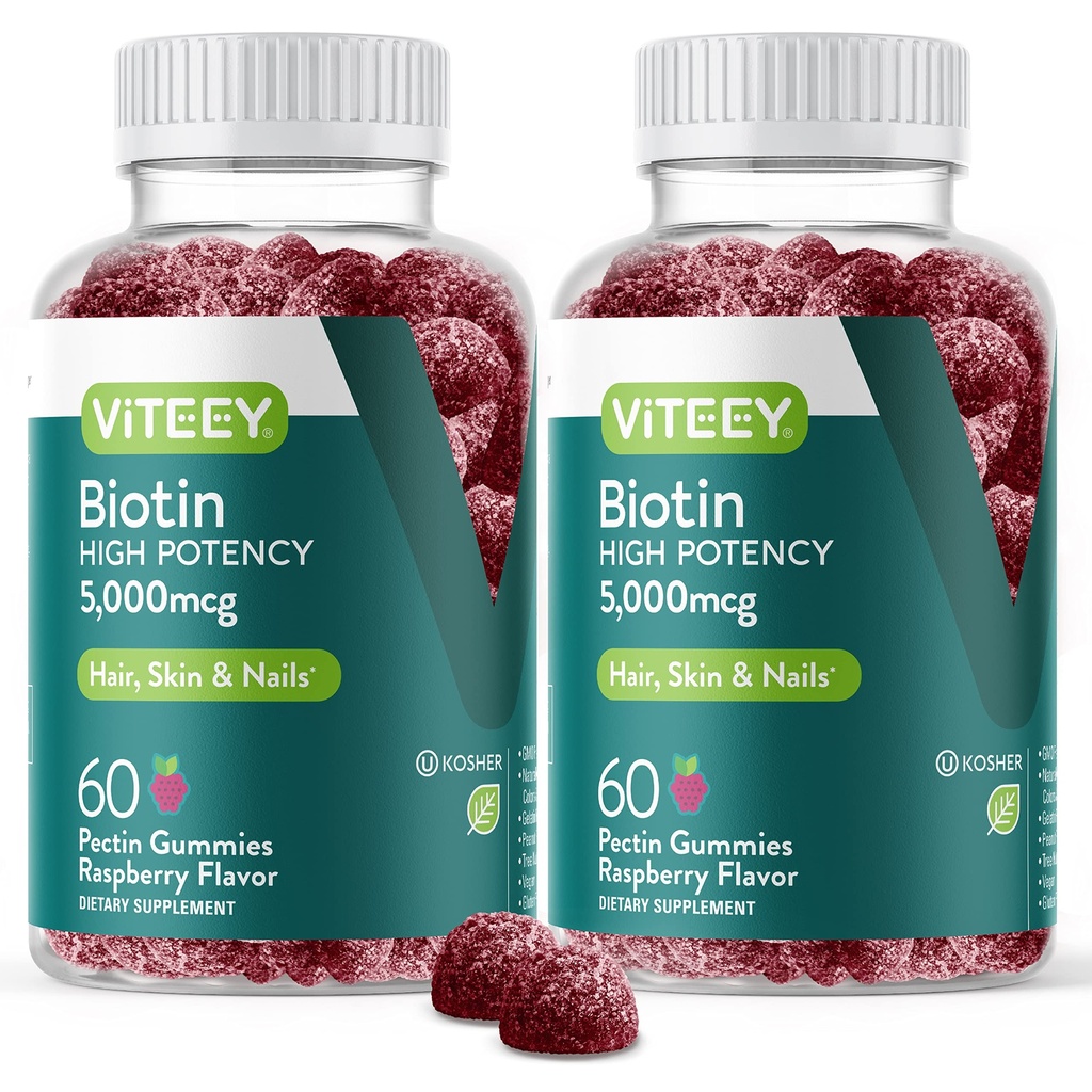 VITEY Biotin Gummies for Hair Skin and Nails - Biotin for Hair Growth Gummies - 5000 mcg - Vegan, Gluten- Free, Non-GMO - 120 Count