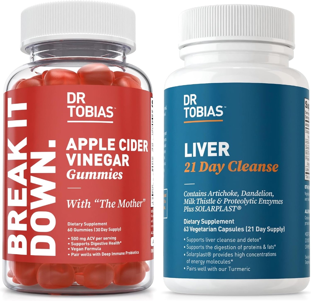 Dr. Tobias Liver 21 Day Cleanse and Apple Cider Vinegar Gummies - Support Digetical Health and Liver Detox, Vegan, Non-GMO