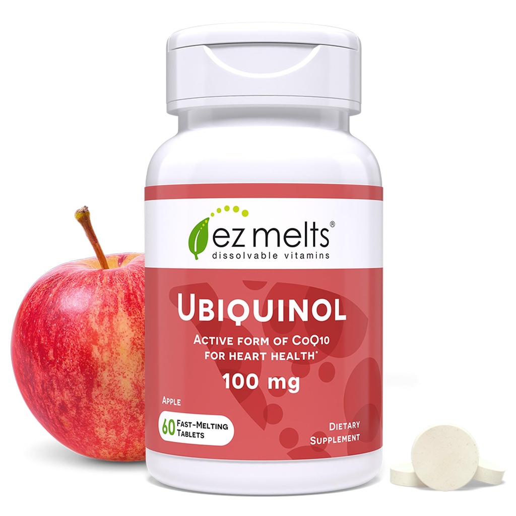 EZ Melts Didissolable Ubiquinol 100mg, Formasi Aktif CoQ10, Layanan Kesehatan Jantung untuk Pria & Women, Sugar- Free, 2-Bulan Supply - 1 Pack