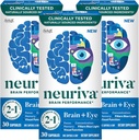 Suplemen Otak + Mata NeURIVA untuk Memori, Fokus & konsentrasi dengan Lutein Teruji Secara Clinical dan Dalxanthin, Vitamin A C & E + Zinc untuk Kesehatan Mata & Penyaring Katup Cahaya Biru (3 Pack)