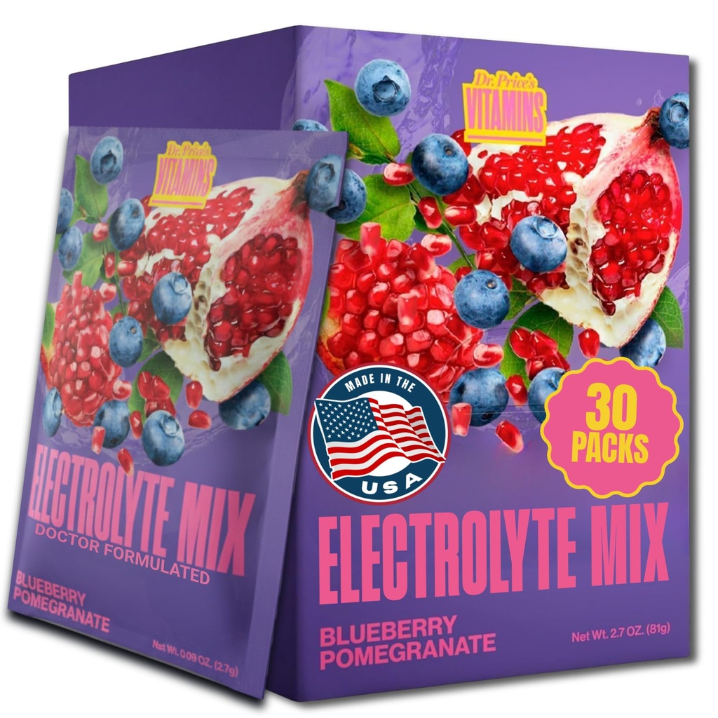 Dr. Price 's Vitamin Electrolyte Mix Suplemen, 72 Trace Mineces, Potasium, Sodium, Penyesuaian Elektrolit Keto Drink 124; Blueberry-Prents 124; No Sugar, Keto, Vegan, Non-GMO